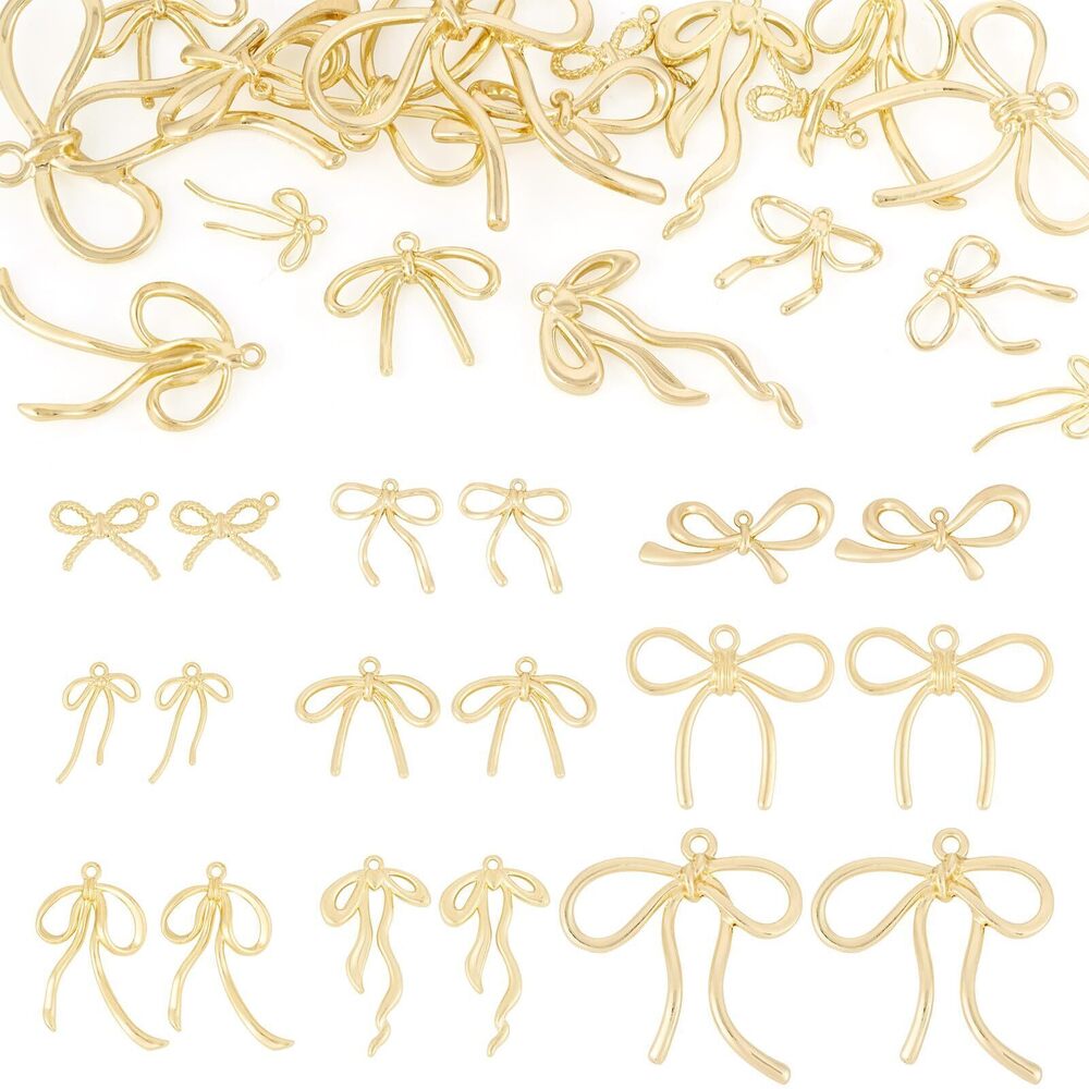 1873 Beadthoven 18pcs Alloy Bow Pendants for Jewelry Making - Golden Dangle